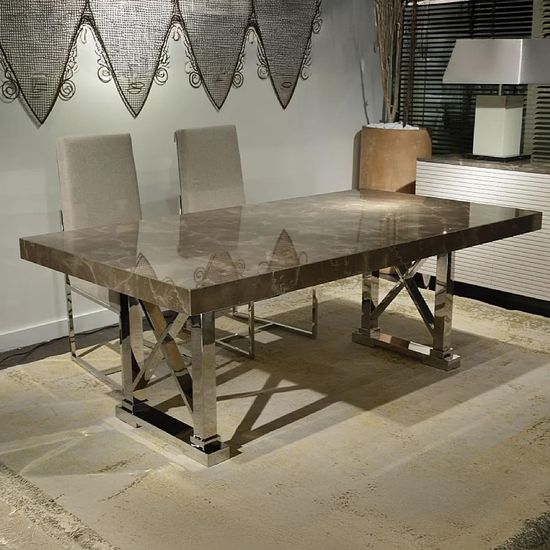 Impero Marble Pedestal Dining Table with Stainless Steel Base - Variation Available